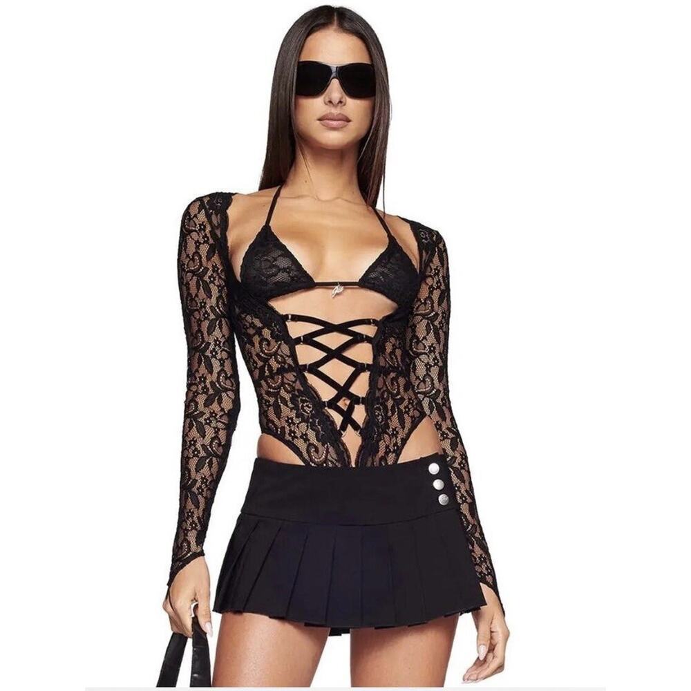 I.AM.GIA Black Lace Cutout Bodysuit